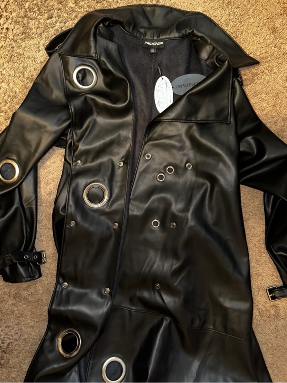 Poster Girl Dolls Kill ‘MISBEHAVING’ Faux Leather Trench Coat O Ring XL NWT - Picture 9 of 15
